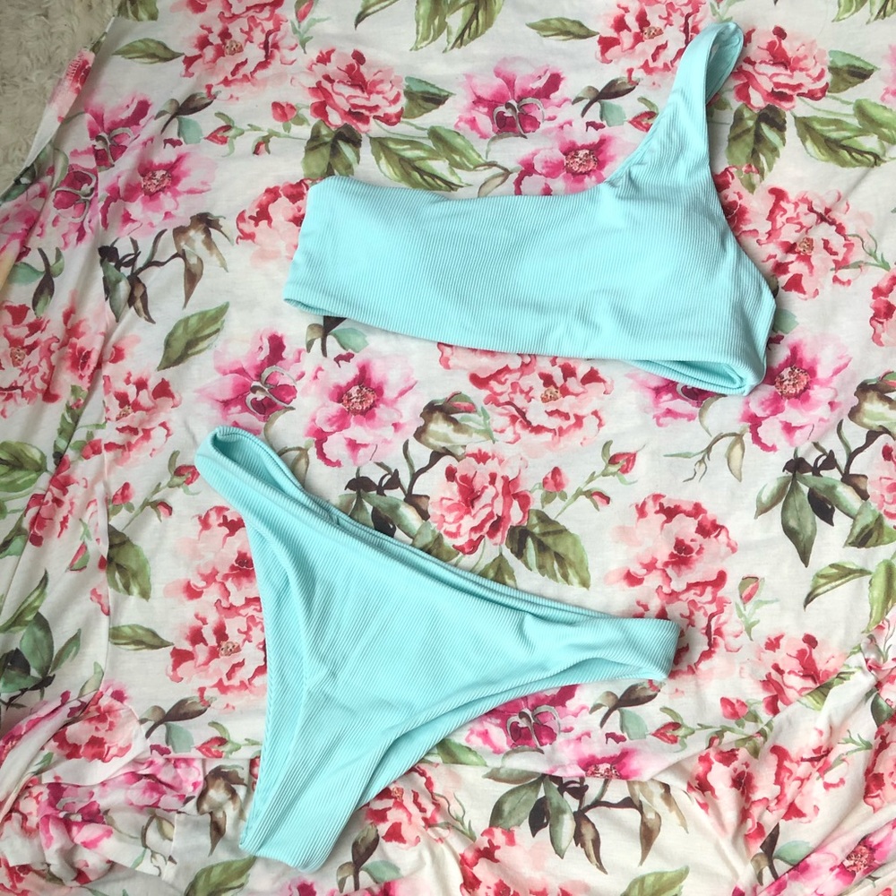 NWT Shein aqua ribbed bikini set, M